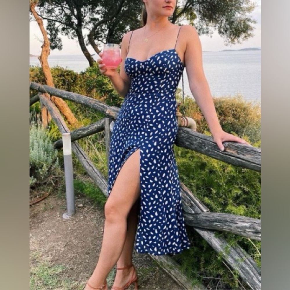 Reformation Navy Blue Printed Slip Dress